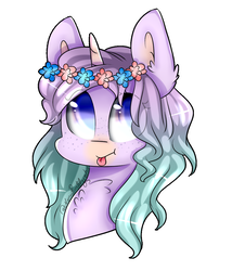 Size: 884x1031 | Tagged: safe, artist:erinisanxious, artist:misspastelzinha, oc, oc only, pony, unicorn, bust, chest fluff, ear fluff, female, mare, portrait, simple background, solo, tongue out, two toned hair, white background