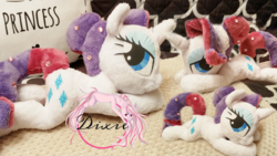 Size: 1280x720 | Tagged: safe, artist:dixierarity, rarity, g4, chibi, diamonds, for sale, irl, lidded eyes, photo, plushie