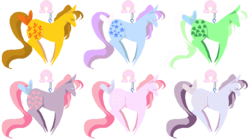 Size: 675x375 | Tagged: safe, artist:kouenli, blossom, blue belle, butterscotch (g1), cotton candy (g1), minty (g1), snuzzle, earth pony, pony, g1, female, mare, original six, pixel art, simple background, transparent background