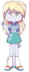 Size: 400x989 | Tagged: safe, artist:lizbeat, derpy hooves, equestria girls, g4, clothes, cute, female, looking at you, necktie, sandals, simple background, skirt, socks, socks with sandals, solo, transparent background, waving