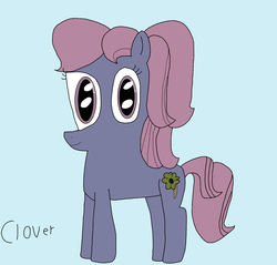 Size: 2028x1936 | Tagged: safe, artist:danishtreats, clover (g1), earth pony, pony, g1, g4, my little pony tales, blue background, female, g1 to g4, generation leap, looking at you, simple background, smiling, solo