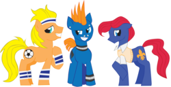 Size: 3160x1612 | Tagged: safe, artist:inspectornills, ace, lancer, teddy, earth pony, pony, g1, g4, my little pony tales, clothes, g1 to g4, generation leap, headband, hoofband, male, simple background, stallion, transparent background, trio, trio male