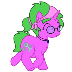 Size: 7000x7000 | Tagged: safe, artist:besttubahorse, oc, oc only, oc:gizmo gears, pony, unicorn, absurd resolution, bandana, chubby, cutie mark, eyes closed, female, glasses, happy, simple background, solo, transparent background, usb necklace, vector