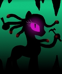 Size: 511x609 | Tagged: safe, artist:robipony, oc, oc only, fanfic:the sculptor, fanfic, fanfic art, glowing eyes, gorgon pony, gorgony, hair tentacles, hammer, prehensile mane, solo, tentacles