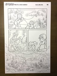 Size: 750x1000 | Tagged: safe, artist:tony fleecs, idw, cheese sandwich, pinkie pie, changeling, g4, my little pony annual 2017, cheese supreme cannonball surprise, guardians of harmony, monochrome