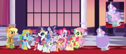 Size: 2637x1126 | Tagged: safe, artist:eli-j-brony, apple bloom, applejack, diamond tiara, fluttershy, pinkie pie, rainbow dash, rarity, scootaloo, silver spoon, sweetie belle, twilight sparkle, g4, clothes, cutie mark crusaders, disguise, dress, gala dress, mane six