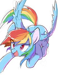 Size: 1536x2048 | Tagged: safe, artist:30clock, rainbow dash, pegasus, pony, g4, female, flying, mare, open mouth, simple background, solo, spread wings, white background, wings