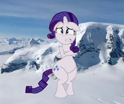 Size: 1837x1553 | Tagged: artist needed, source needed, safe, rarity, pony, unicorn, g4, antarctica, bipedal, cold, female, freezing, freezing fetish, gritted teeth, mountain, shivering, snow, solo