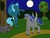 Size: 1024x768 | Tagged: safe, artist:iluvchedda, oc, oc only, oc:blue moon, oc:radieux, pegasus, pony, g2, apple tree, moon, night, rock, tree, unshorn fetlocks