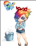 Size: 119x151 | Tagged: safe, rainbow dash, human, g4, bucket, candy, clothes, crossdressing, food, gaia online, high heels, humanized, lollipop, rule 63, shorts, soap