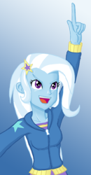 Size: 928x1787 | Tagged: safe, artist:artemis-polara, trixie, equestria girls, g4, clothes, female, open mouth, pointing, request, solo