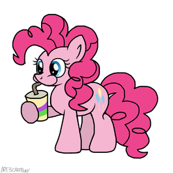 Size: 1372x1378 | Tagged: safe, artist:art3cakepony, pinkie pie, earth pony, pony, g4, drink, drinking, female, hoof hold, juice, simple background, solo, white background