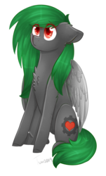 Size: 555x919 | Tagged: safe, artist:twinkepaint, oc, oc only, oc:toxic gears, pegasus, pony, amputee, augmented, colored pupils, female, mare, prosthetic limb, prosthetic wing, prosthetics, simple background, sitting, solo, transparent background