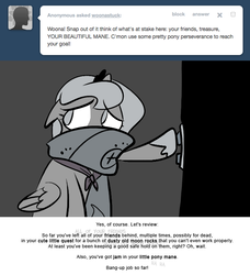 Size: 666x730 | Tagged: safe, artist:egophiliac, princess luna, moonstuck, g4, cartographer's muffler, elevator, female, filly, grayscale, marauder's mantle, monochrome, sad, solo, tumblr, tumblr comic, woona, younger