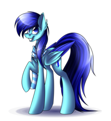Size: 3200x3500 | Tagged: safe, artist:snowbunny0820, oc, oc only, oc:winglight, pegasus, pony, clothes, female, high res, mare, raised hoof, scarf, simple background, smiling, solo, transparent background