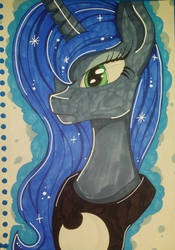 Size: 1869x2675 | Tagged: safe, artist:luna-shores, princess luna, alicorn, pony, g4, bust, female, mare, marker drawing, portrait, simple background, solo, traditional art, white background