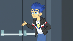 Size: 1280x720 | Tagged: safe, screencap, flash sentry, equestria girls, g4, my little pony equestria girls: friendship games, clothes, door, jacket, male, pants, solo