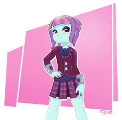 Size: 2808x2760 | Tagged: safe, artist:rajaie, sunny flare, equestria girls, g4, my little pony equestria girls: friendship games, clothes, crystal prep academy uniform, female, hand on hip, high res, looking at you, school uniform, solo, standing, sunny flare's wrist devices