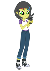 Size: 3500x5000 | Tagged: safe, artist:razethebeast, oc, oc only, oc:pauly sentry, equestria girls, g4, absurd resolution, cellphone, clothes, converse, equestria girls-ified, gift wrapped, pants, phone, shirt, shoes, solo, transformation