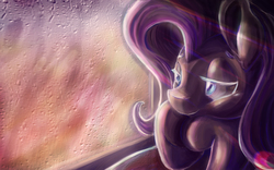 Size: 2400x1500 | Tagged: safe, artist:ranhkinh, fluttershy, g4, female, rain, smiling, solo, window