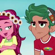 Size: 195x195 | Tagged: safe, screencap, gloriosa daisy, timber spruce, equestria girls, g4, my little pony equestria girls: legend of everfree, flower, flower in hair, hat