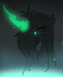 Size: 1997x2421 | Tagged: safe, artist:akainu_pony, queen chrysalis, changeling, changeling queen, g4, bust, crown, female, glowing, glowing horn, horn, jewelry, portrait, profile, regalia, solo, tongue out
