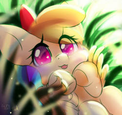 Size: 806x760 | Tagged: safe, artist:vallionshad, oc, oc only, colored pupils, female, filly, grass, heart eyes, looking at you, on back, rainbow hair, solo, tongue out, wingding eyes