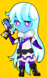 Size: 600x993 | Tagged: safe, artist:starwantrix, trixie, pony, unicorn, equestria girls, g4, chibi, crossover, cute, female, gun, mare, mei, overwatch, solo, starry eyes, weapon, wingding eyes