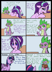 Size: 4878x6765 | Tagged: safe, artist:duop-qoub, spike, starlight glimmer, twilight sparkle, alicorn, dragon, pony, unicorn, g4, 5, 6, absurd resolution, comic, crying, dialogue, forever alone, implied anon, magic, meme, messy mane, sad, spike is not amused, this will end in snuggles, this will end in tears, twilight sparkle (alicorn), unamused