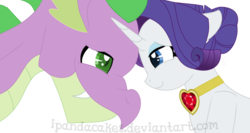Size: 1280x682 | Tagged: safe, artist:ipandacakes, rarity, spike, dragon, g4, female, fire ruby, looking at each other, male, older, ship:sparity, shipping, simple background, smiling, straight, transparent background