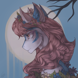Size: 3508x3508 | Tagged: safe, artist:orfartina, oc, oc only, earth pony, pony, bust, female, flower, high res, mare, portrait, solo, tree