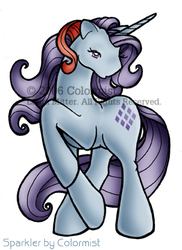 Size: 338x464 | Tagged: safe, artist:colormist, sparkler (g1), pony, unicorn, g1, female, no mouth, simple background, solo, watermark, white background