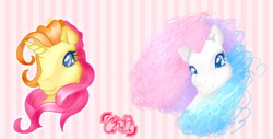 Size: 900x456 | Tagged: dead source, safe, artist:prettywitchdoremi, brights brightly, precious gem, earth pony, pony, unicorn, g3, bust, cute, duo, female, g3betes, heart, heart eyes, mare, messy mane, smiling, wingding eyes