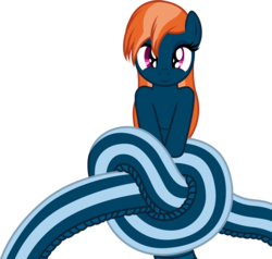 Size: 2107x2010 | Tagged: safe, artist:badumsquish, derpibooru exclusive, oc, oc only, oc:kalianne, lamia, original species, snake pony, female, high res, looking at you, pun, simple background, smiling, solo, tangled up, tied in a knot, transparent background