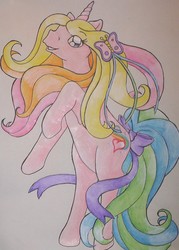 Size: 824x1154 | Tagged: safe, artist:angelberries, rarity (g3), g3, bow, female, solo, tail bow, traditional art