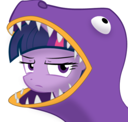 Size: 360x344 | Tagged: artist needed, safe, twilight sparkle, dinosaur, g4, clothes, costume, female, simple background, solo, transparent background, twilight sparkle is not amused, unamused