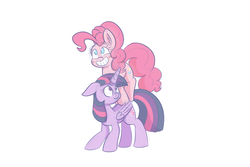 Size: 1280x853 | Tagged: safe, artist:heir-of-rick, pinkie pie, twilight sparkle, alicorn, pony, g4, blushing, pinkie pie riding twilight, ponies riding ponies, riding, sketch, smiling, twilight sparkle (alicorn)