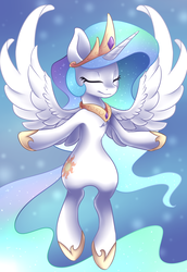 Size: 2027x2939 | Tagged: safe, artist:scarlet-spectrum, princess celestia, alicorn, pony, g4, armpits, crown, cutie mark, ethereal mane, ethereal tail, eyes closed, female, floating, flowing mane, flowing tail, glowing mane, glowing tail, high res, hoof shoes, jewelry, majestic, mare, multicolored mane, multicolored tail, peytral, regalia, royalty, smiling, solo, sparkles, spread wings