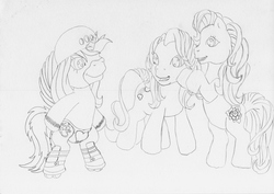 Size: 3472x2456 | Tagged: safe, artist:morteneng21, daffidazey, rainbow dash (g3), oc, oc:pencil magic, g3, high res, ponysona, sketch, traditional art