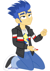 Size: 1600x2263 | Tagged: safe, artist:jucamovi1992, flash sentry, a banner day, equestria girls, g4, clothes, jacket, male, marker, pants, shoes, simple background, sneakers, solo, transparent background