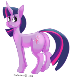 Size: 918x1000 | Tagged: safe, artist:tigerfestivals, twilight sparkle, pony, unicorn, g4, butt, female, plot, simple background, solo, twibutt, unicorn twilight, white background