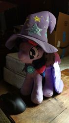 Size: 2988x5312 | Tagged: safe, twilight sparkle, alicorn, pony, g4, 4de, accessory swap, cape, clothes, hat, high res, irl, photo, plushie, solo, trixie's cape, trixie's hat, twilight sparkle (alicorn)