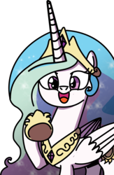 Size: 2265x3483 | Tagged: safe, idw, princess celestia, alicorn, pony, g4, spoiler:comic, :d, crown, cute, cutelestia, female, high res, jewelry, looking at you, mare, open mouth, raised hoof, simple background, smiling, solo, transparent background, vector, waving