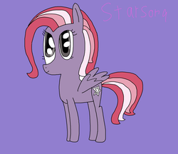 Size: 1698x1464 | Tagged: safe, artist:danishtreats, starsong, pegasus, pony, g3, g4, 1000 hours in ms paint, cute, female, g3 to g4, generation leap, mare, ms paint, purple background, simple background, solo, starsawwwng