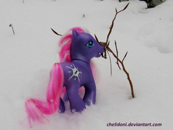 Size: 977x734 | Tagged: safe, artist:chelidoni, star dasher, g3, irl, jewel ponies, photo, snow, solo, toy