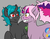 Size: 1800x1400 | Tagged: safe, artist:jolliapplegirl, oc, oc only, oc:sirius veil, oc:toxic love, changeling, pony, unicorn, changeling oc, grin, holeless, magical lesbian spawn, nervous, nervous smile, next generation, offspring, parent:mane-iac, parent:princess celestia, parent:queen chrysalis, parent:twilight sparkle, parents:chrysiac, parents:twilestia, smiling