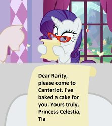 Size: 910x1024 | Tagged: safe, rarity, pony, unicorn, g4, exploitable meme, female, glasses, letter, letter meme, meme, solo, super mario, super mario 64