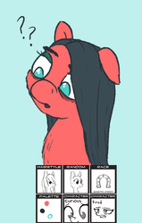 Size: 500x785 | Tagged: safe, artist:sandwichdelta, oc, oc only, earth pony, pony, bags under eyes, chest fluff, curious, female, mare, pony randomizer challenge, solo, tired