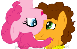 Size: 1024x663 | Tagged: safe, artist:ipandacakes, cheese sandwich, pinkie pie, g4, colored pupils, female, looking at each other, male, ship:cheesepie, shipping, simple background, straight, transparent background, upside down
