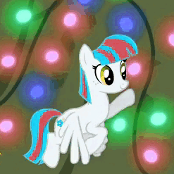 Size: 247x247 | Tagged: safe, color edit, edit, edited screencap, editor:watermelon changeling, screencap, blossomforth, pegasus, pony, a hearth's warming tail, g4, animated, color cycling, colored, cute, female, flying, gif, gif for breezies, happy, hoofy-kicks, mare, picture for breezies, smiling, solo focus, spread wings